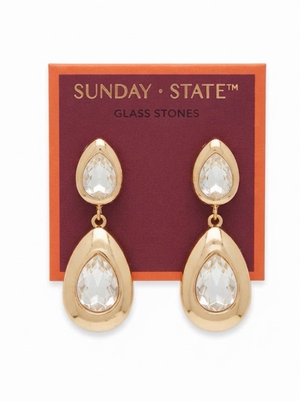 NWT ⚜️💎⚜️ Sunday State Golden Tone Earrings with Glass Stones